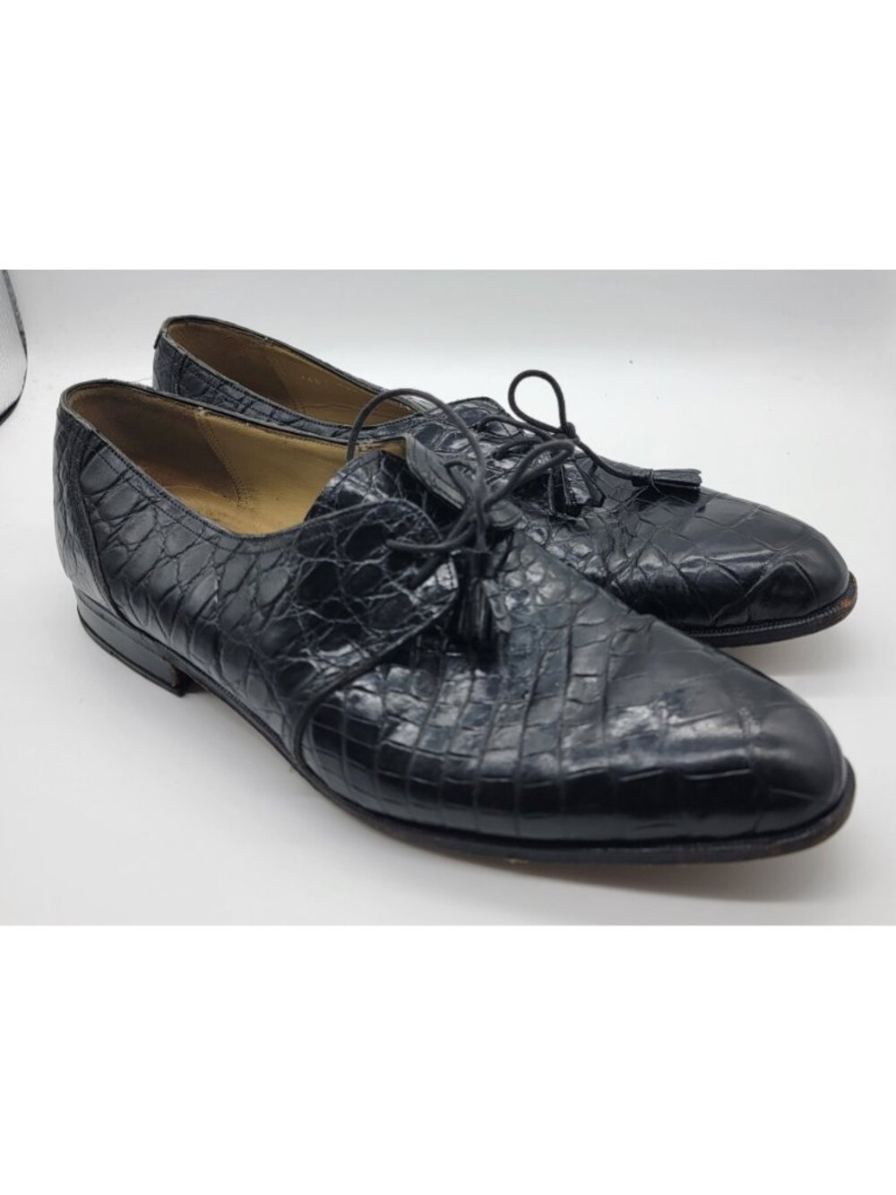Mezlan Alligators Derby Black Shoes Mens 10.5 Tassels Vintage